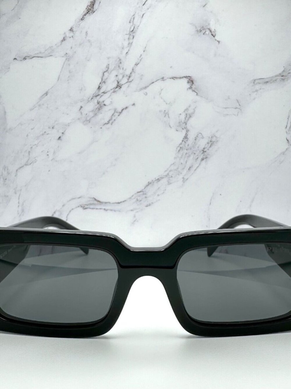 New Prada Sunglasses Black Acetate Rectangle